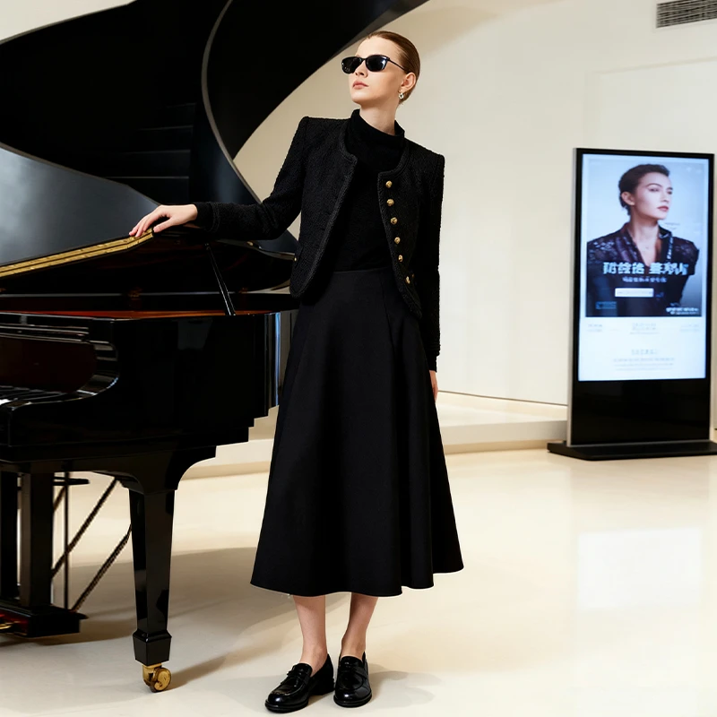 复古赫本风黑色外套女秋冬新款时尚高级感小香风显瘦长袖短款上衣