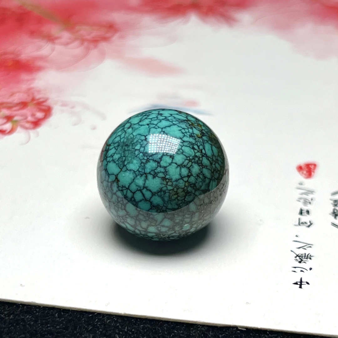 原矿高瓷无优化绿松石圆珠 直径17mm重8.4克蓝网花乌兰花网纹单珠