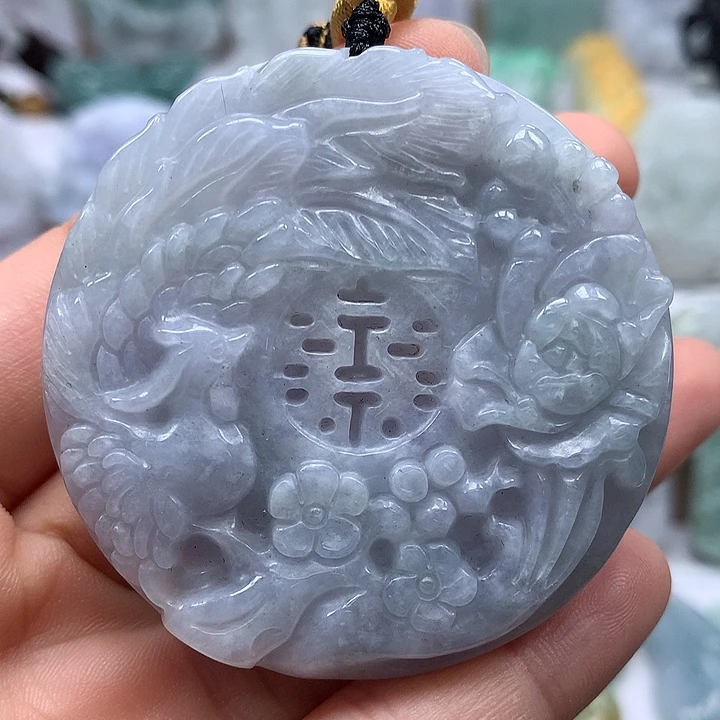 翡翠未镶嵌颈饰山水双喜临门两面工艺福利