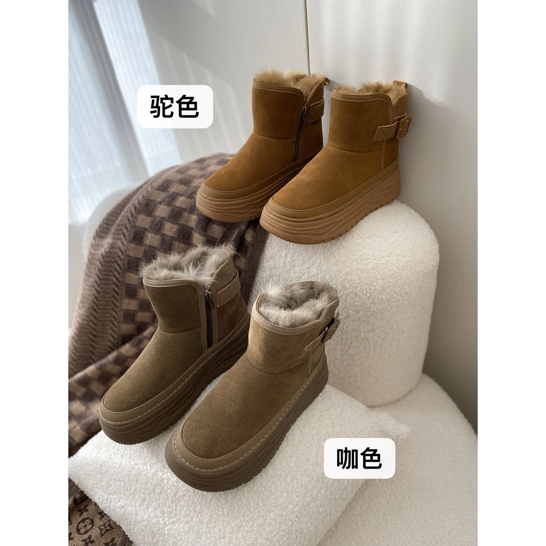 【青春姐专属】保暖加绒厚底反绒牛皮雪地靴AB23710