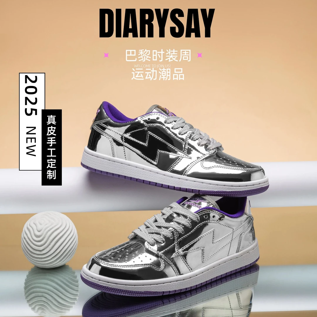DIARYSAY夏季新款真皮电镀银时尚潮流百搭男女运动休闲百搭旅游鞋