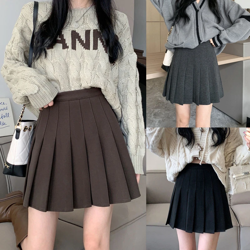 秋冬百搭毛呢加厚百褶裙防走光高腰遮胯a字显瘦短裙学院风半身裙