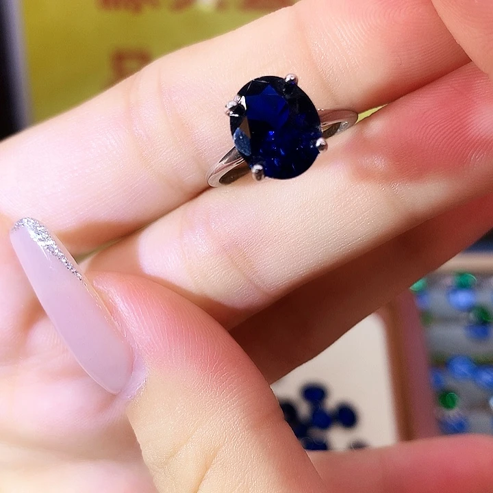 蓝宝石戒指银S925镶嵌