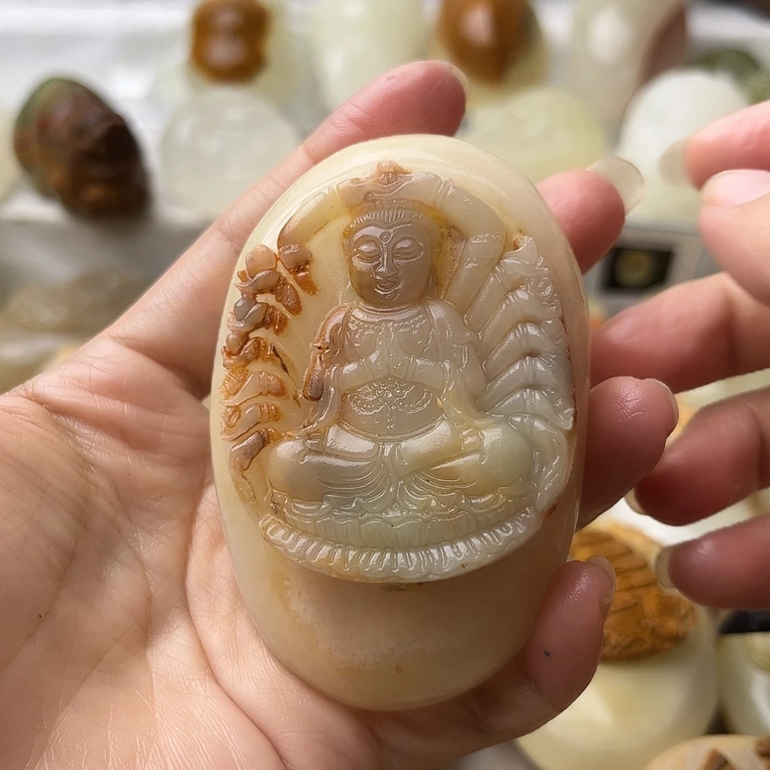 石材方解石手把摆件不退换千手