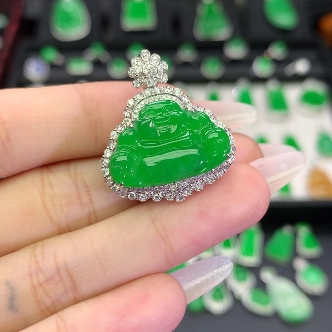 翡翠18K金镶嵌吊坠(不含链)收到货48小时鉴赏期