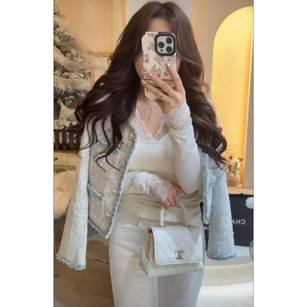 4919【初恋白月光】法式设计感轻奢小香风短款外套