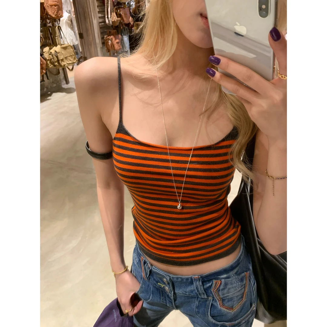 极简性感风通勤休闲复古撞色条纹吊带背心L 8823#