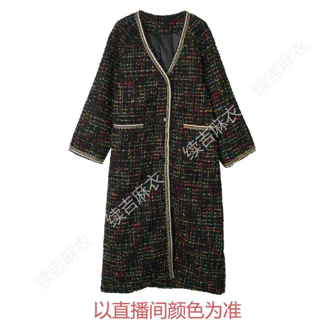 秋-续吉麻衣25-2212【黛烟缀彩】气质V领休闲百搭中长款羊毛大衣