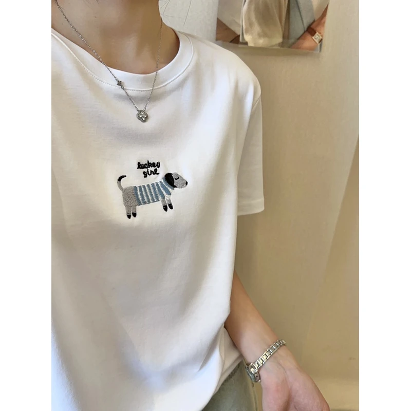 0256【夏季新款】刺绣腊肠狗狗简约休闲百搭T恤（8017）