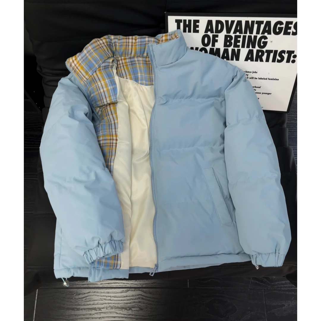 cleanfit格子拼接棉服男款秋冬季加厚保暖美式立领工装面包服外套