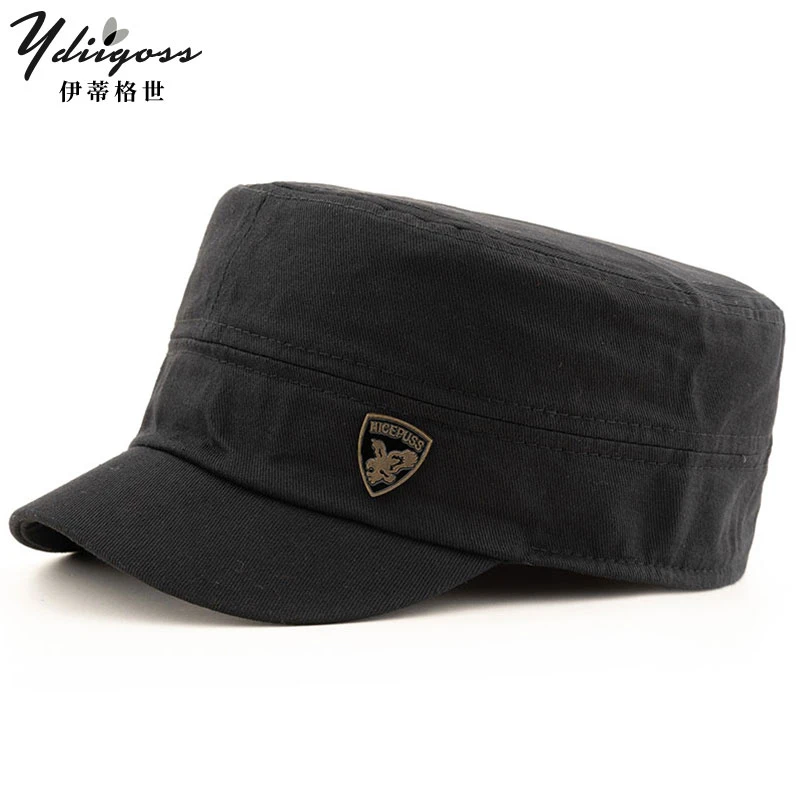 YDIIGOSS高端棉质短舌帽子男春夏季大码封口平顶帽简约黑色鸭舌帽