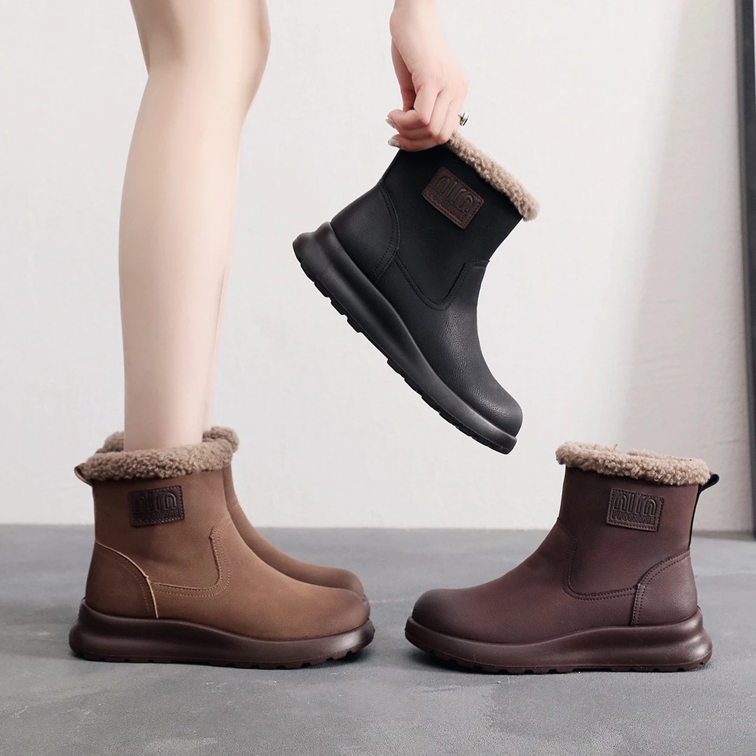 真皮雪地靴妈妈鞋棉鞋加绒加厚保暖防滑短靴中老年女鞋子冬季新款