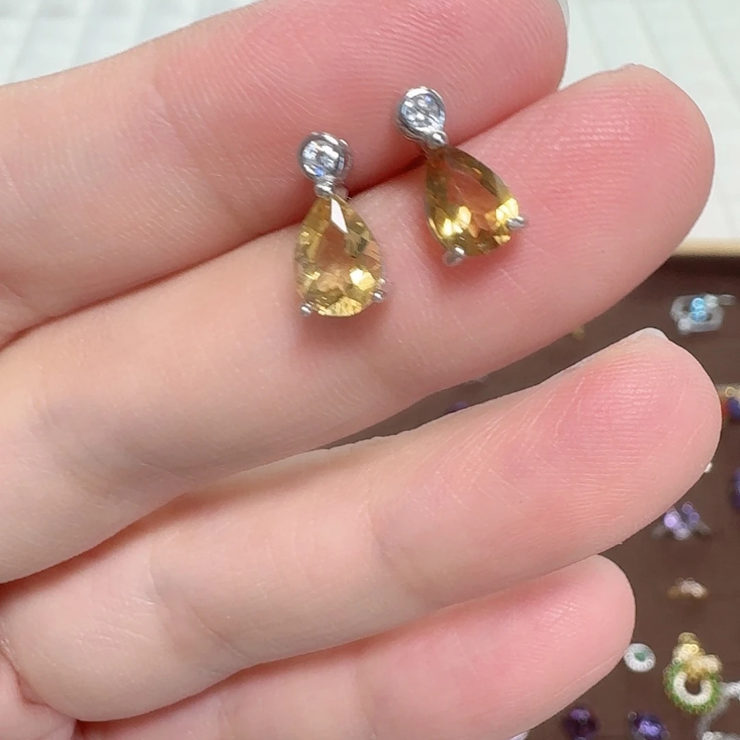 水晶耳饰银S925镶嵌耳钉