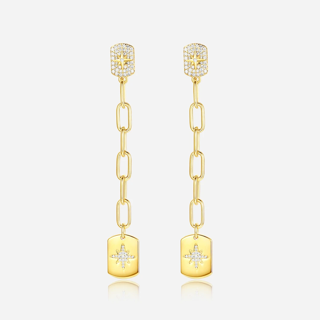 APM Monaco 925银合成锆石耳饰 镶石流星和吊牌链式垂坠耳环