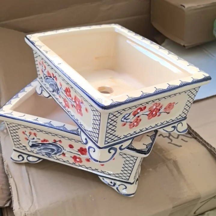 无铅玻璃下***空瓷器花盆两个包邮