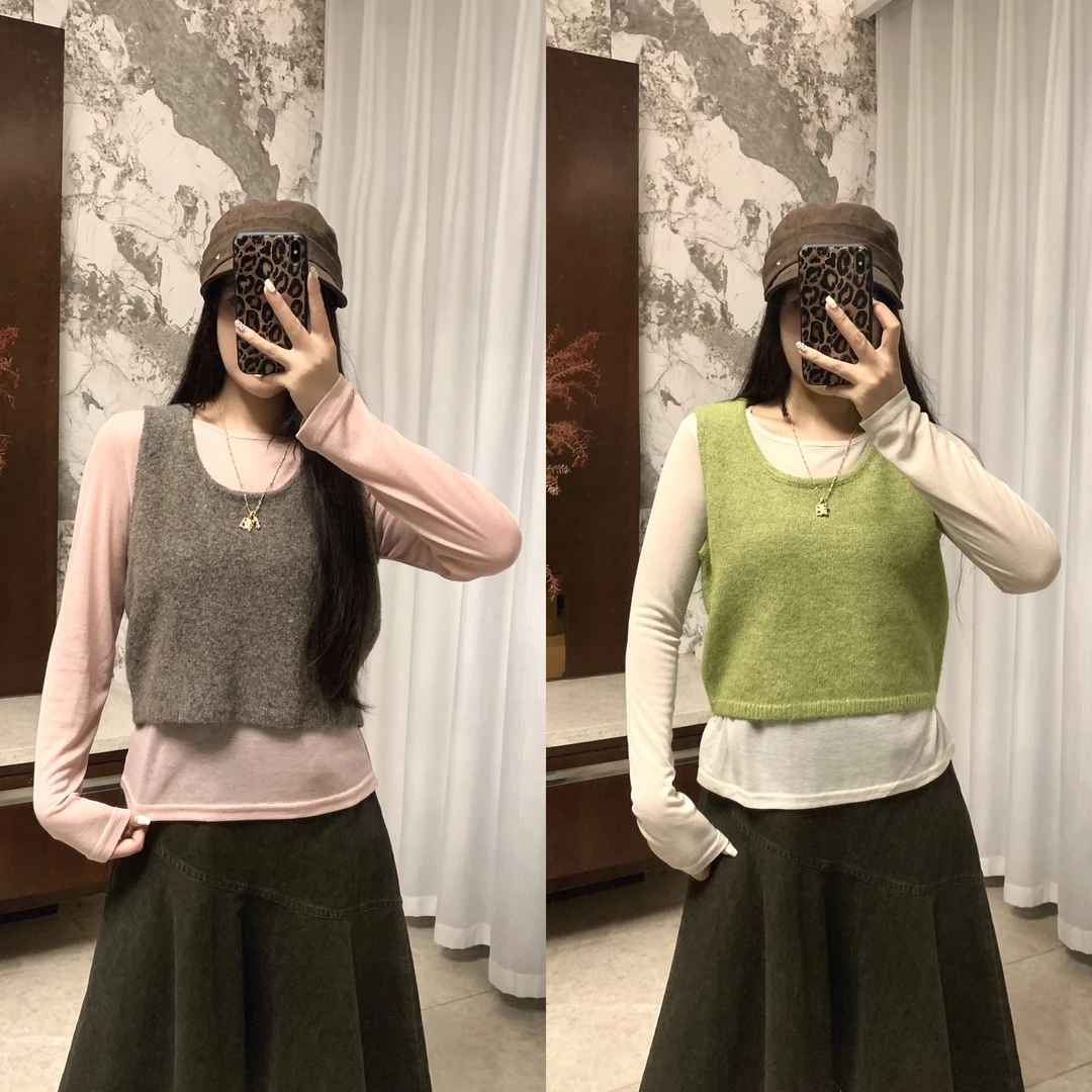晶老板 原版面料毛衣背心打底两件套8020