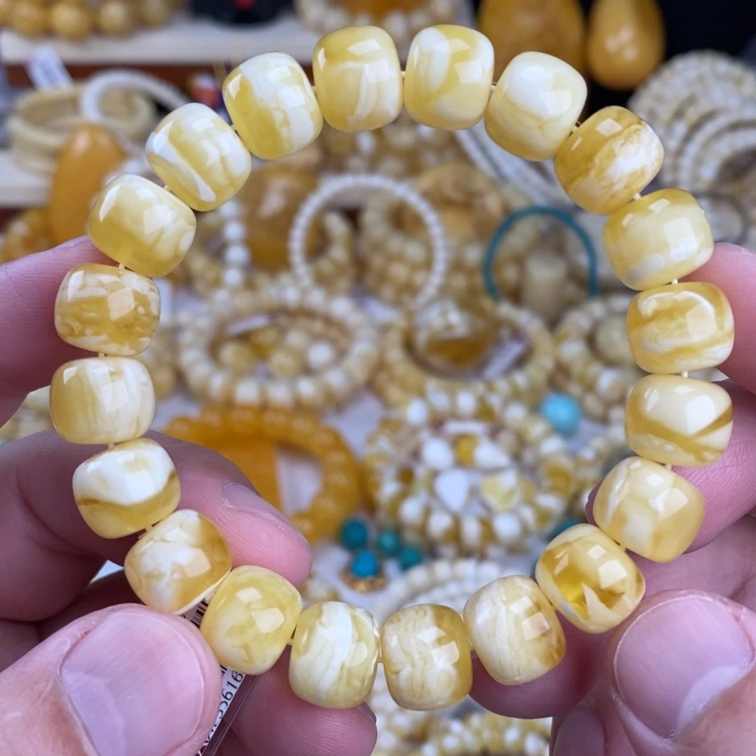 手链蜜蜡未镶嵌金瓷白虎皮纹12mm
