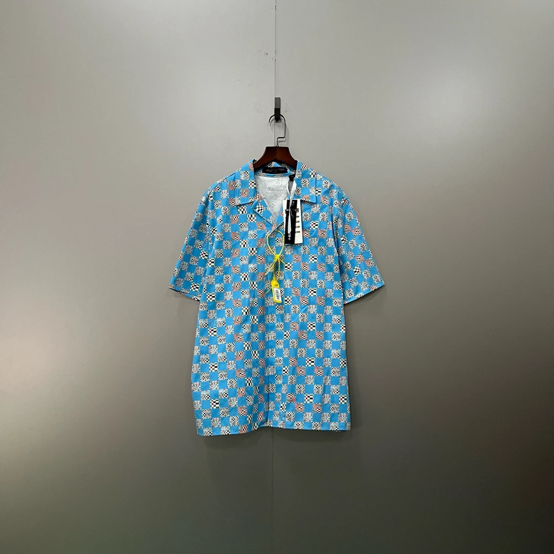 95新 LouisVuitton/路易威登 楠1  白蓝棋盘格短袖衬衫 001736