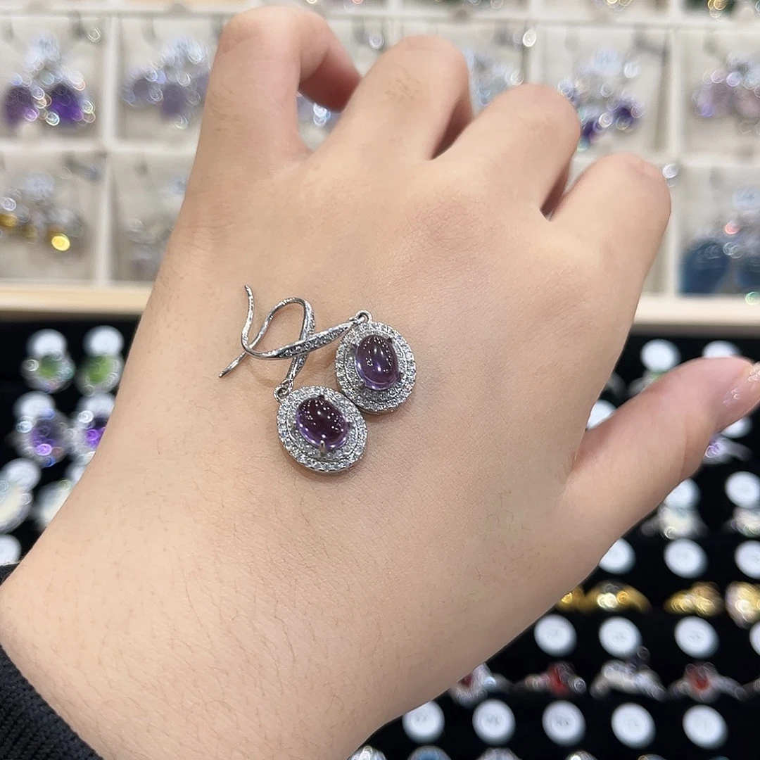 姣****耳饰银S925镶嵌紫晶