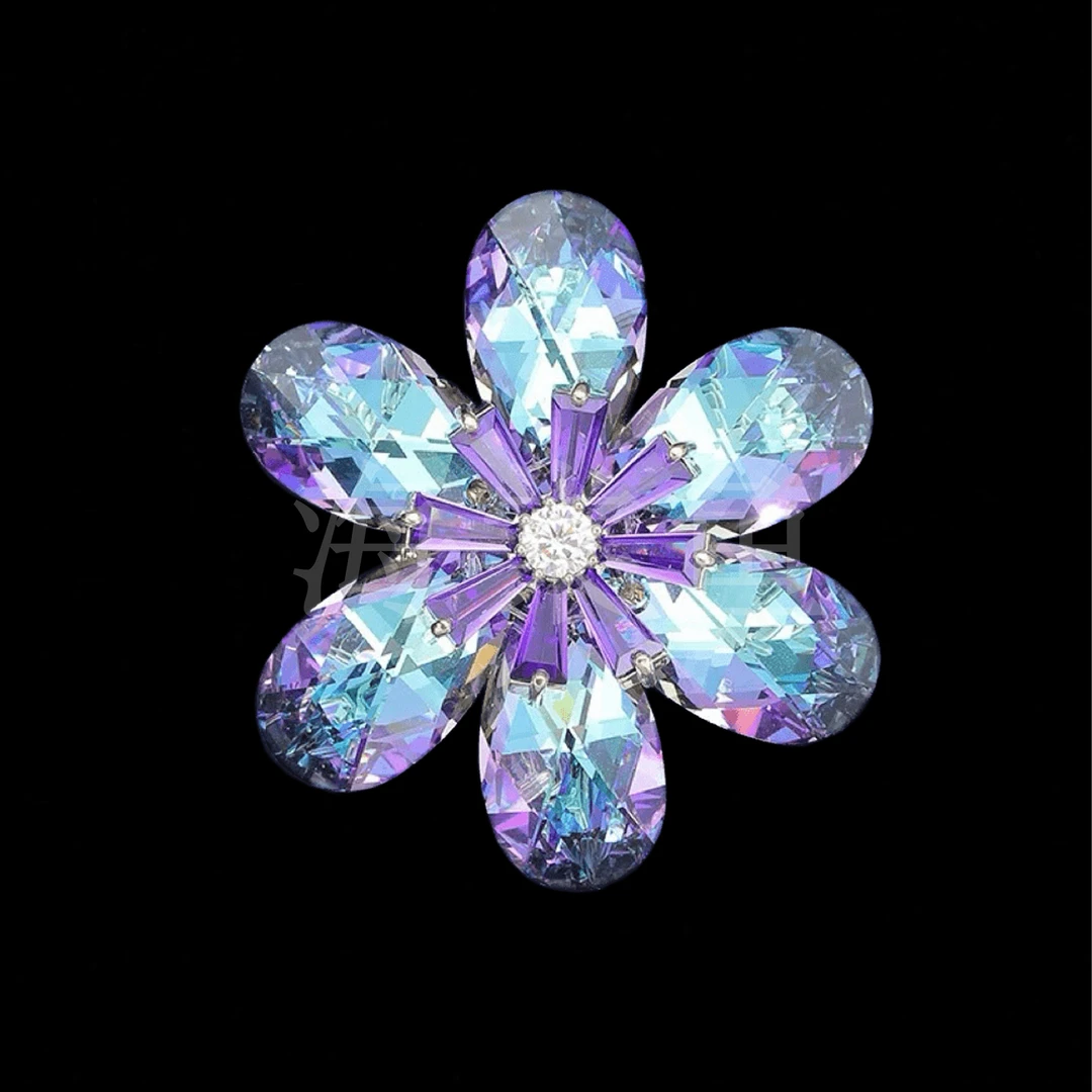 铜合金仿水晶胸针 奢华气质百搭【施】炫紫花朵胸针6458