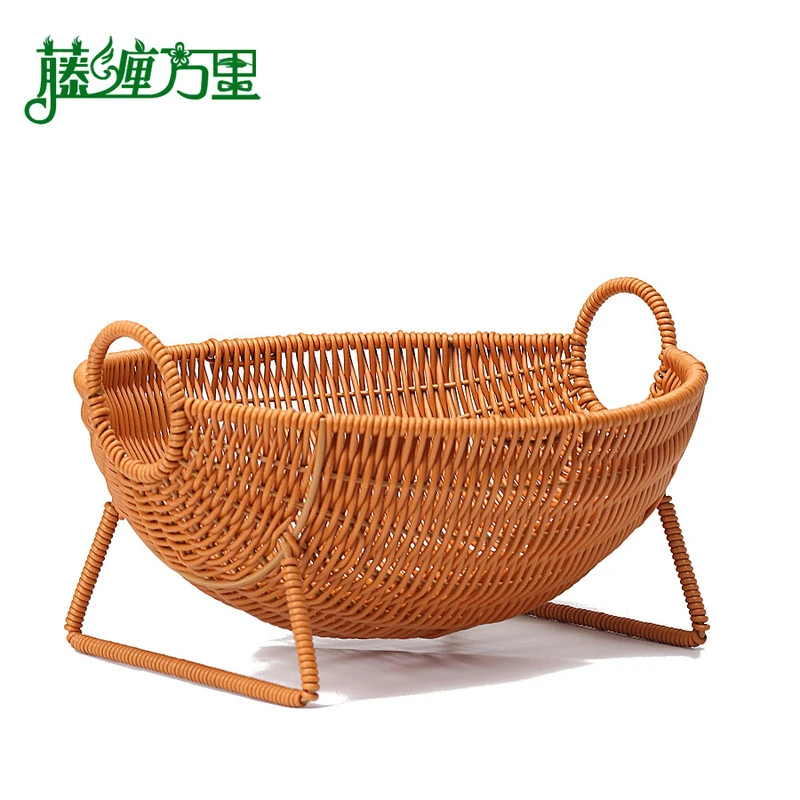 创意田园风水果篮仿藤纯手工编织蔬菜零食收纳篮家用置物篮坚果盘