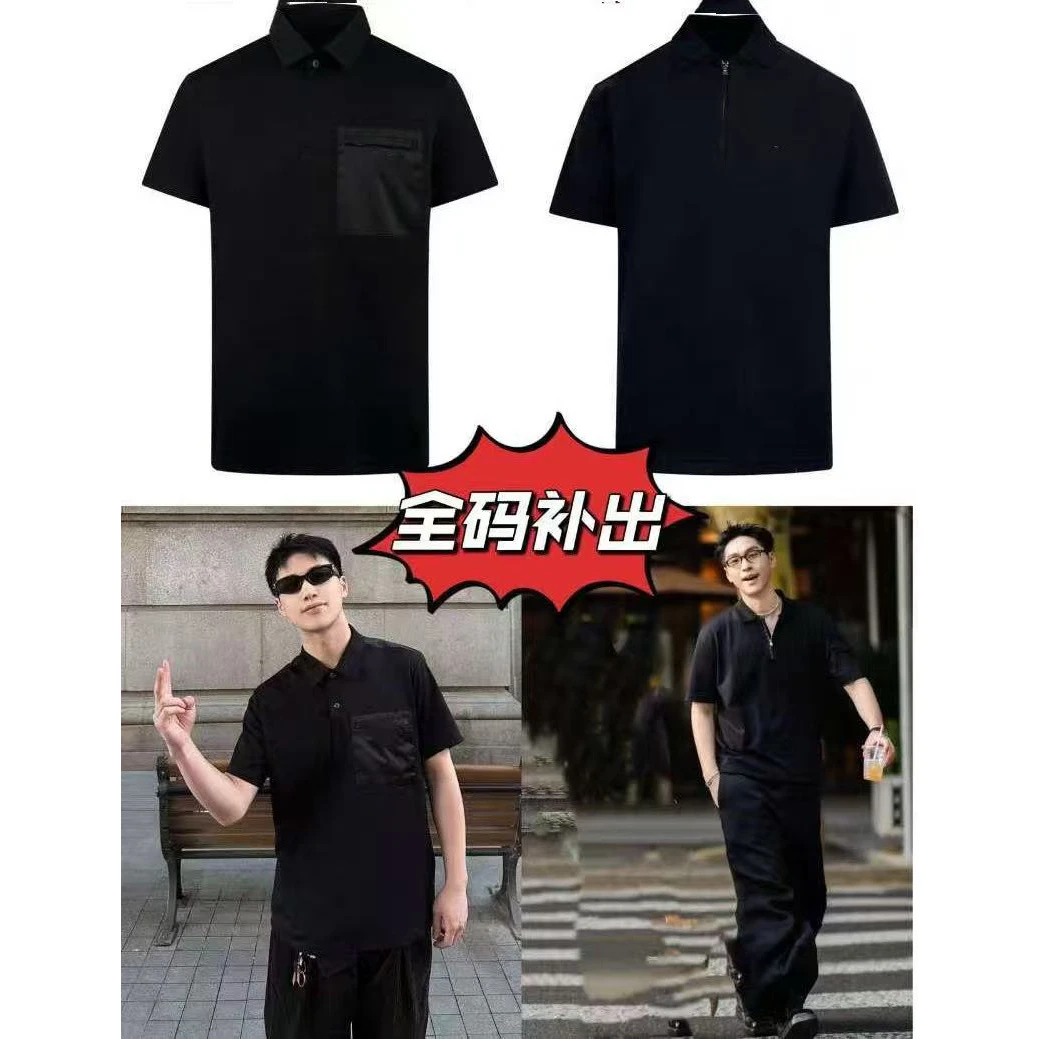 【潮】翻领贴布口袋拉链短袖-YY