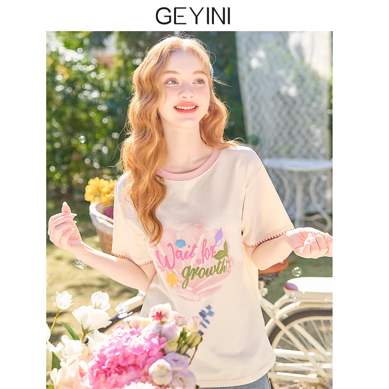 歌依妮2025春夏季新款女小个子设计感宽松显瘦纯棉短袖T恤衫上衣