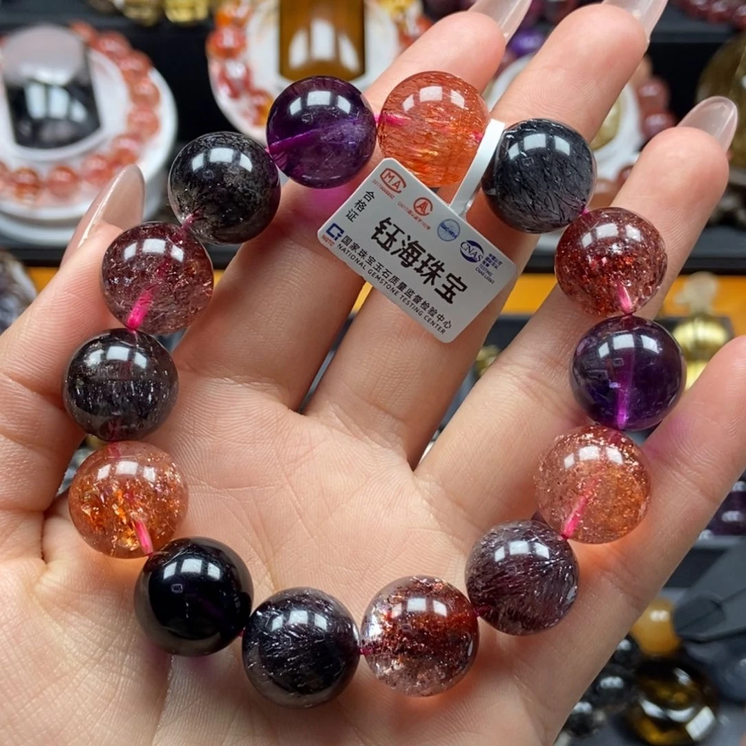 水晶超七手串未镶嵌芝***^15.6mm