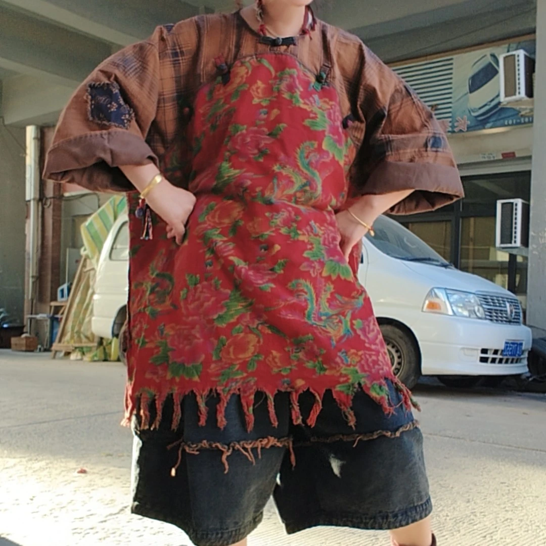 无吊牌炒色做旧双层老布拼红花流苏衫直播间自选条纹