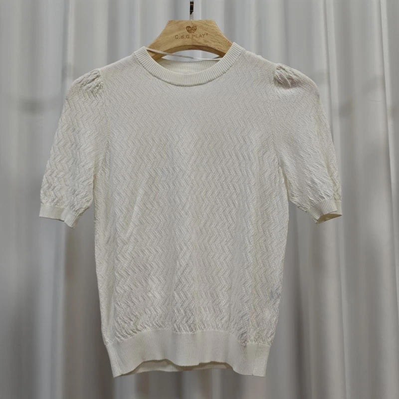 【三C・伊】Z251-5   春夏短袖针织T恤衫白色Y22310010M20