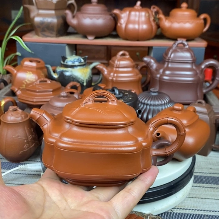 茶壶紫砂四方竹鼓330cc原矿赵庄朱泥特价