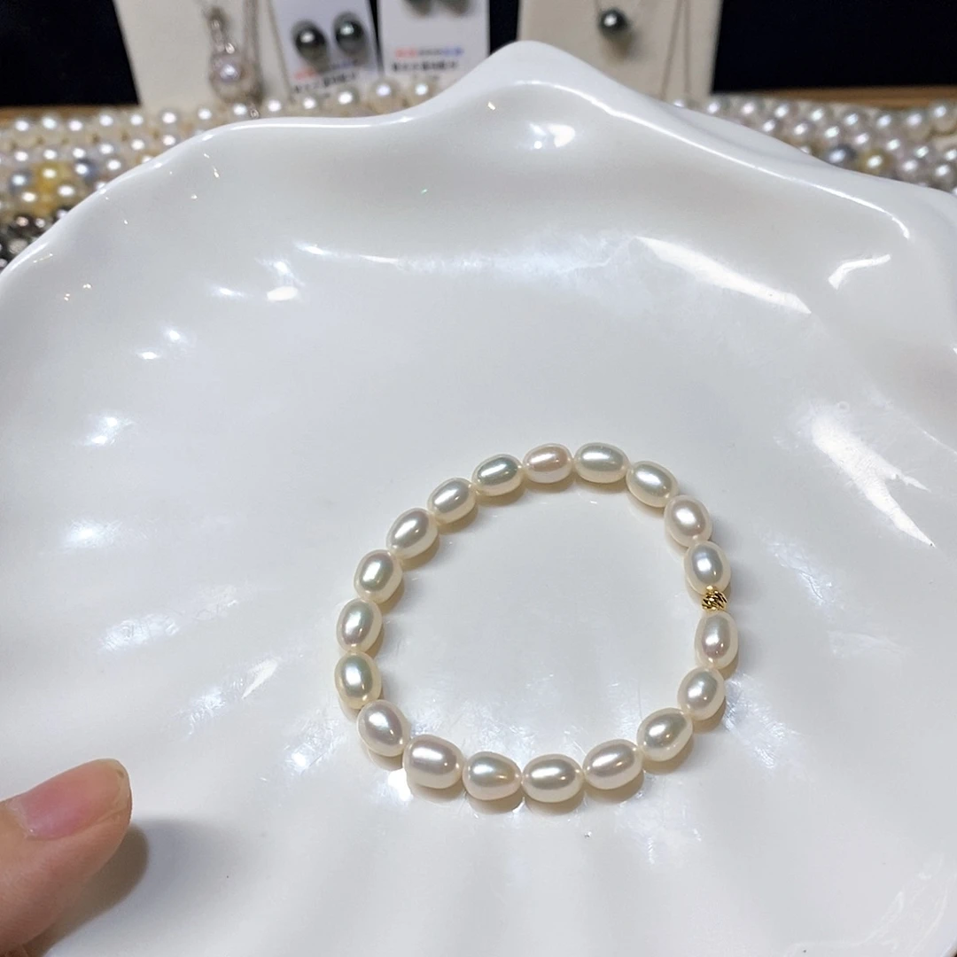 鼠***球银S925镶嵌手绳淡水珍珠