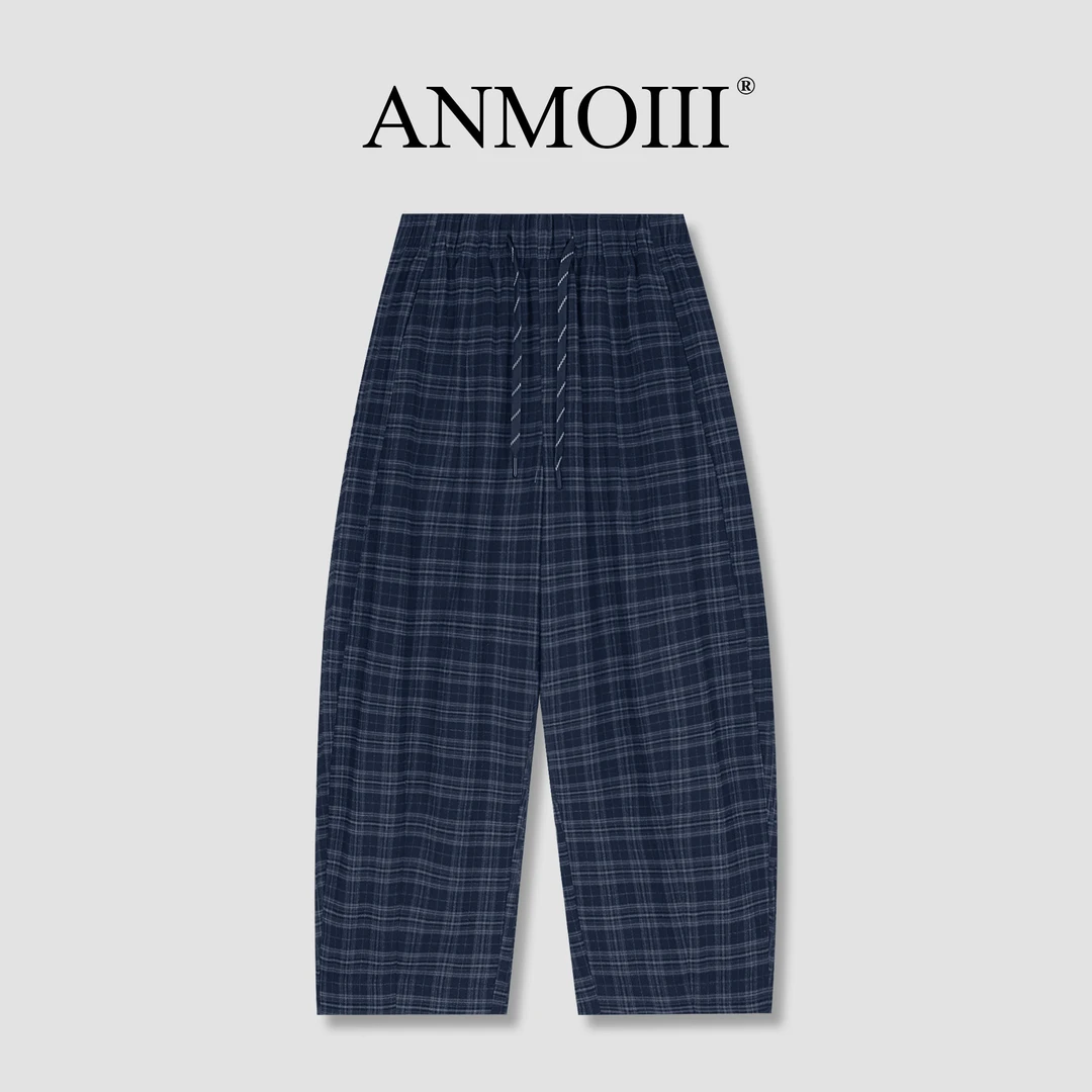 ANMOIII【格子裤】秋冬季新款阔腿直筒裤松弛感高级感百搭显瘦女装