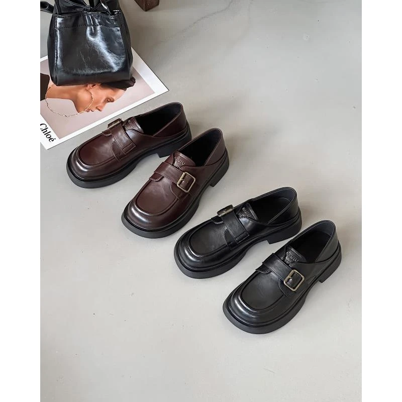 2025春季乐福鞋厚底粗跟增高英伦风小皮鞋百搭爆款通勤新款女鞋