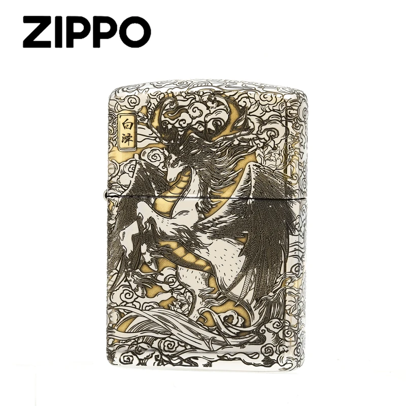 ZIPPO打火机正品/白泽-常规金冰双色五面雕刻D【凯亚】DYJ1