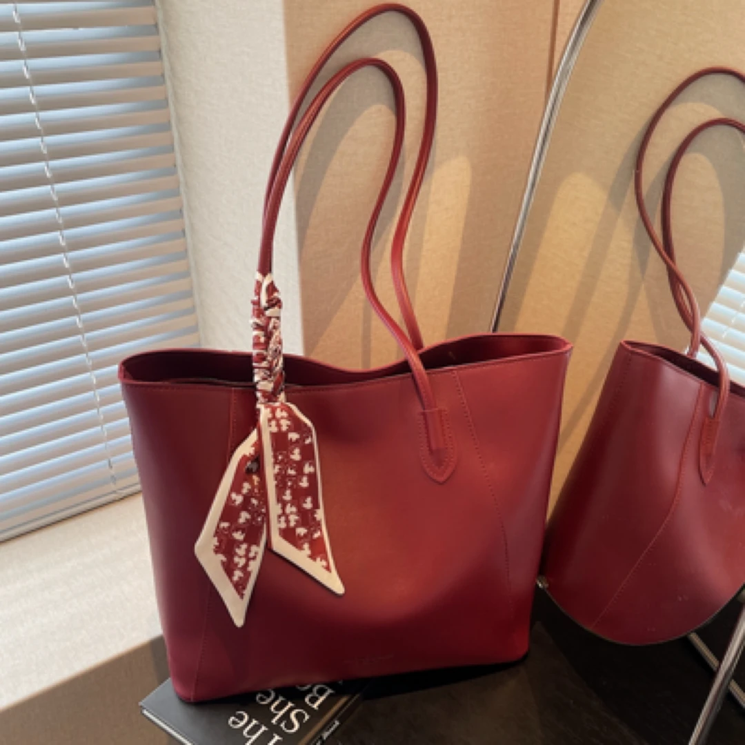 红色新娘结婚包包女大容量2025新款轻奢感百搭通勤洋气单肩托特包