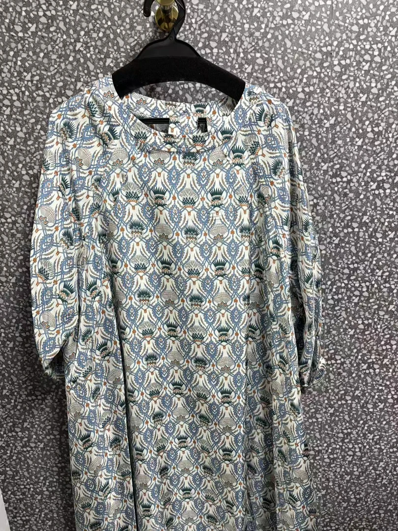 夏季中袖印花常规H型裙连衣裙显瘦气质老钱风
