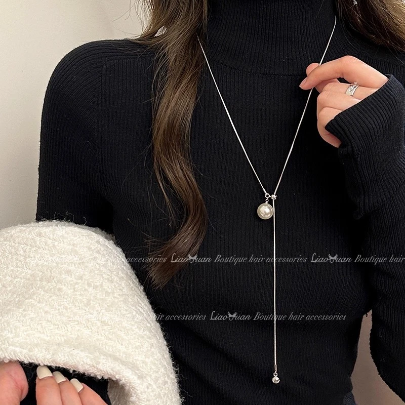 钛钢仿水晶项链 可调节项链轻奢长款毛衣链女2025气质高端秋冬