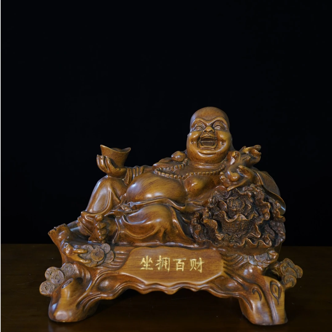 坐拥百财弥勒佛笑佛大肚佛办公室客厅玄关酒柜礼品（高30cm长35cm）