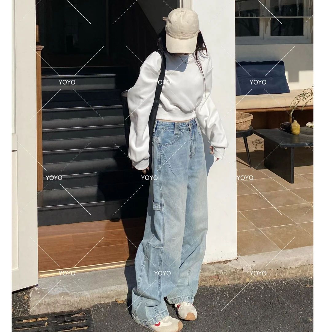 YOYO自制【竹节弯刀】春款2025美式复古水洗牛仔弯刀阔腿拖地裤