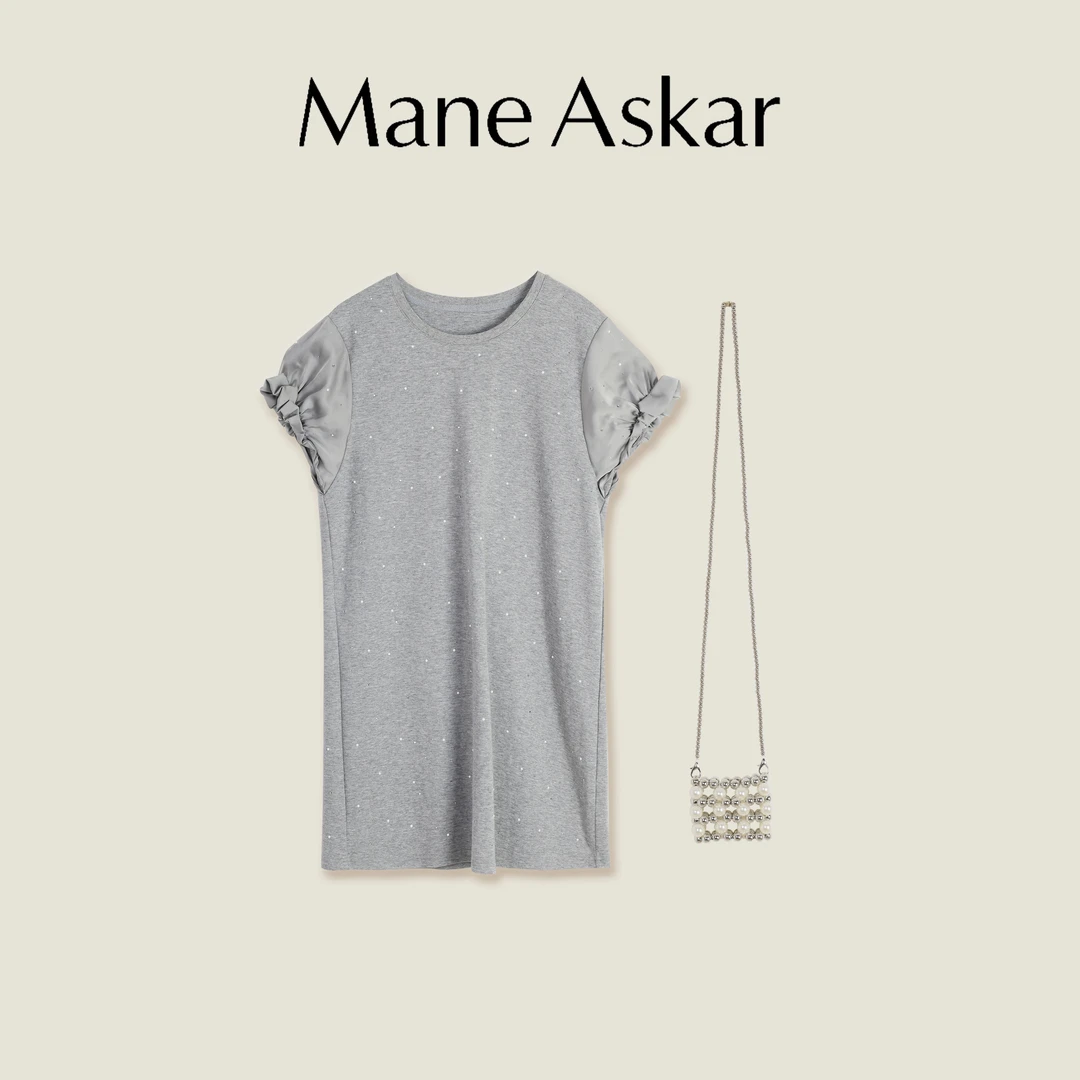 高级感重工烫钻泡泡袖短袖连衣裙女OK0262