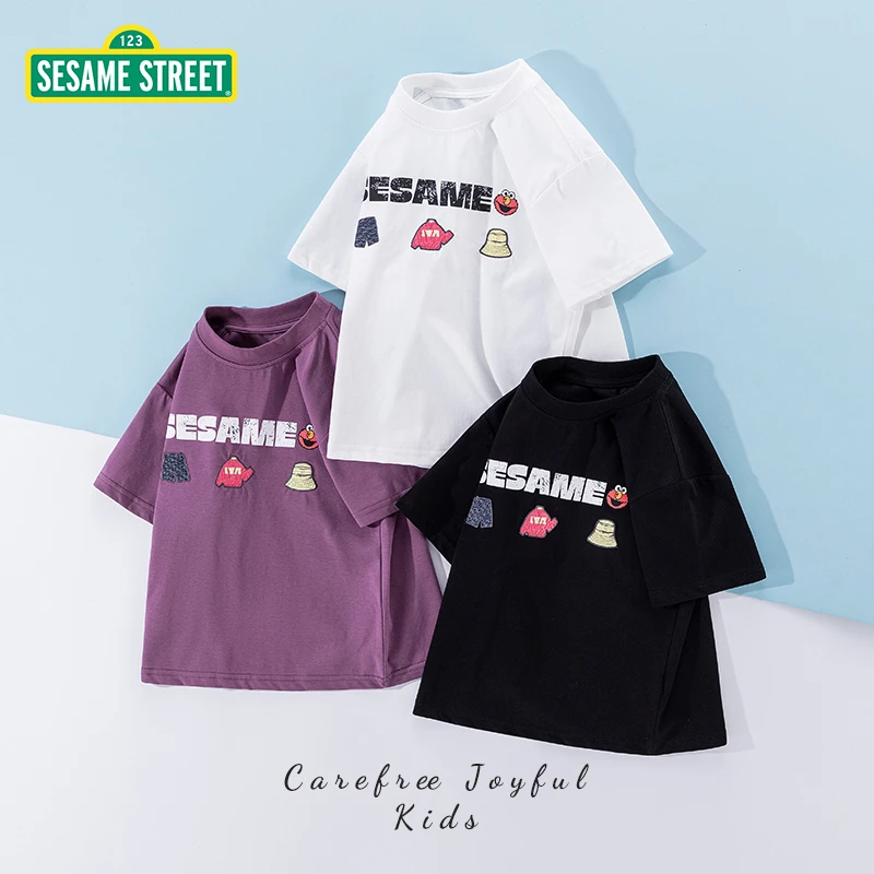 【主播推荐】芝麻街夏季新款儿童卡通LOGO印花休闲T恤ZMXA090