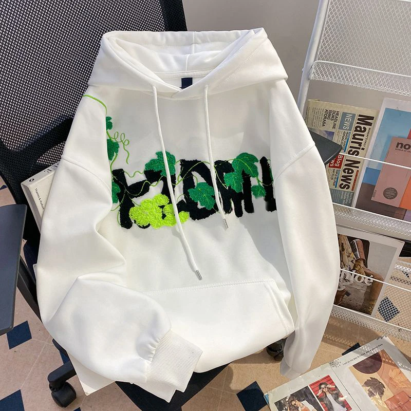 美式葡萄网球毛巾绣连帽卫衣春秋款潮牌刺绣设计感重磅情侣外套