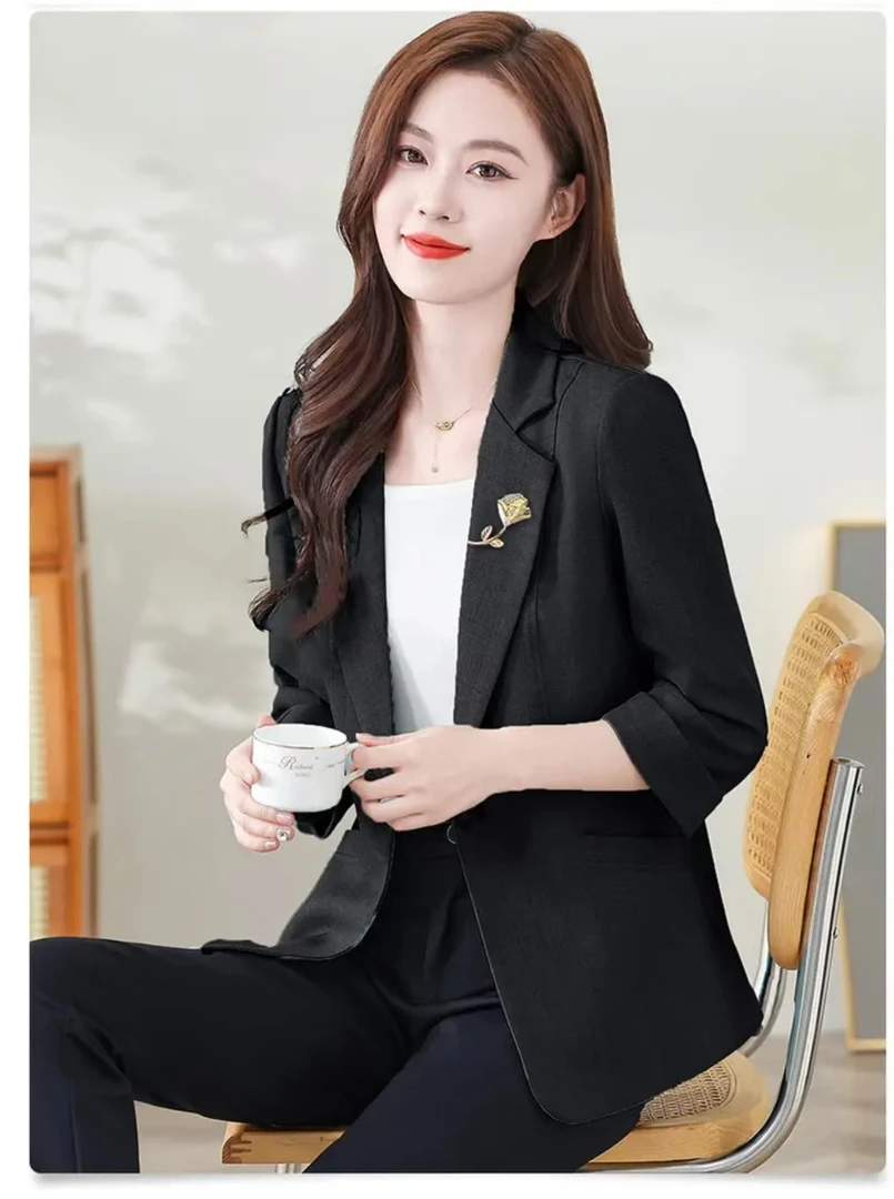 韩版小西服七分袖高级感时尚款修身显瘦洋气收腰西装外套常规6826