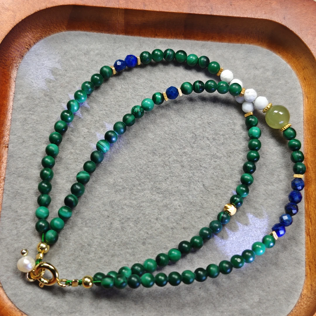 【青霜】物华原创天然孔雀石蝶式双圈手链手工气质时尚百搭绿色复古