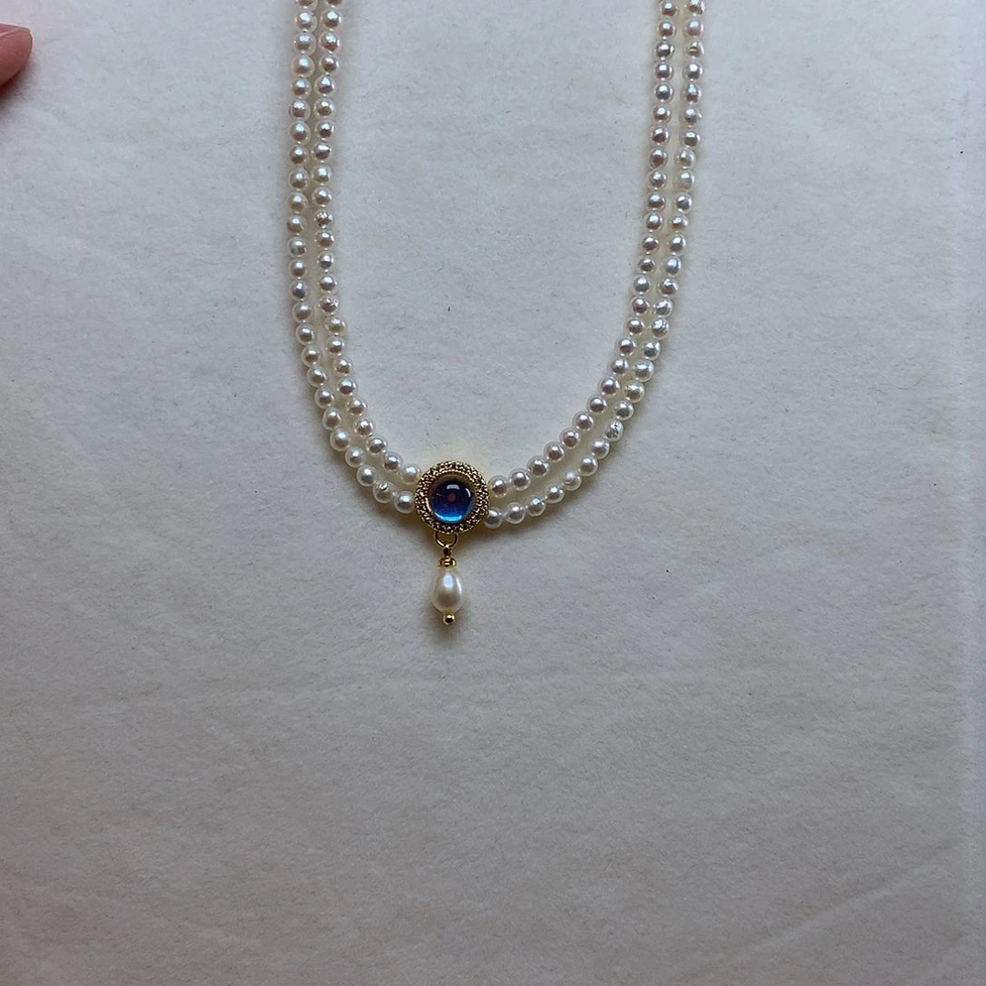 合金淡水珍珠海蓝宝项链