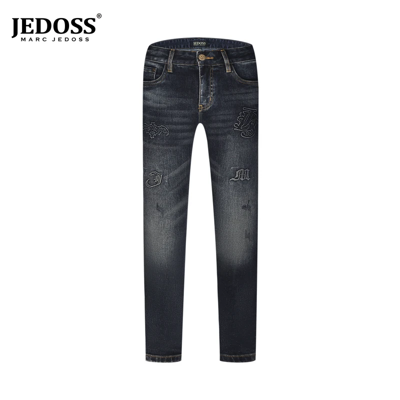 JEDOSS/爵迪斯2025秋上新潮牌轻奢男装LOGO字母压凸直筒牛仔裤380