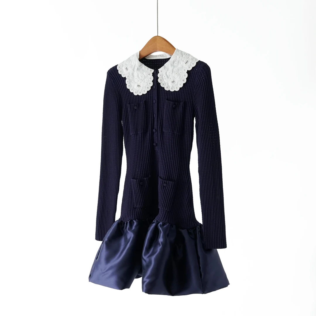 【商场同款】S*P 26早春新品气质减龄撞色刺绣娃娃领针织连衣裙女