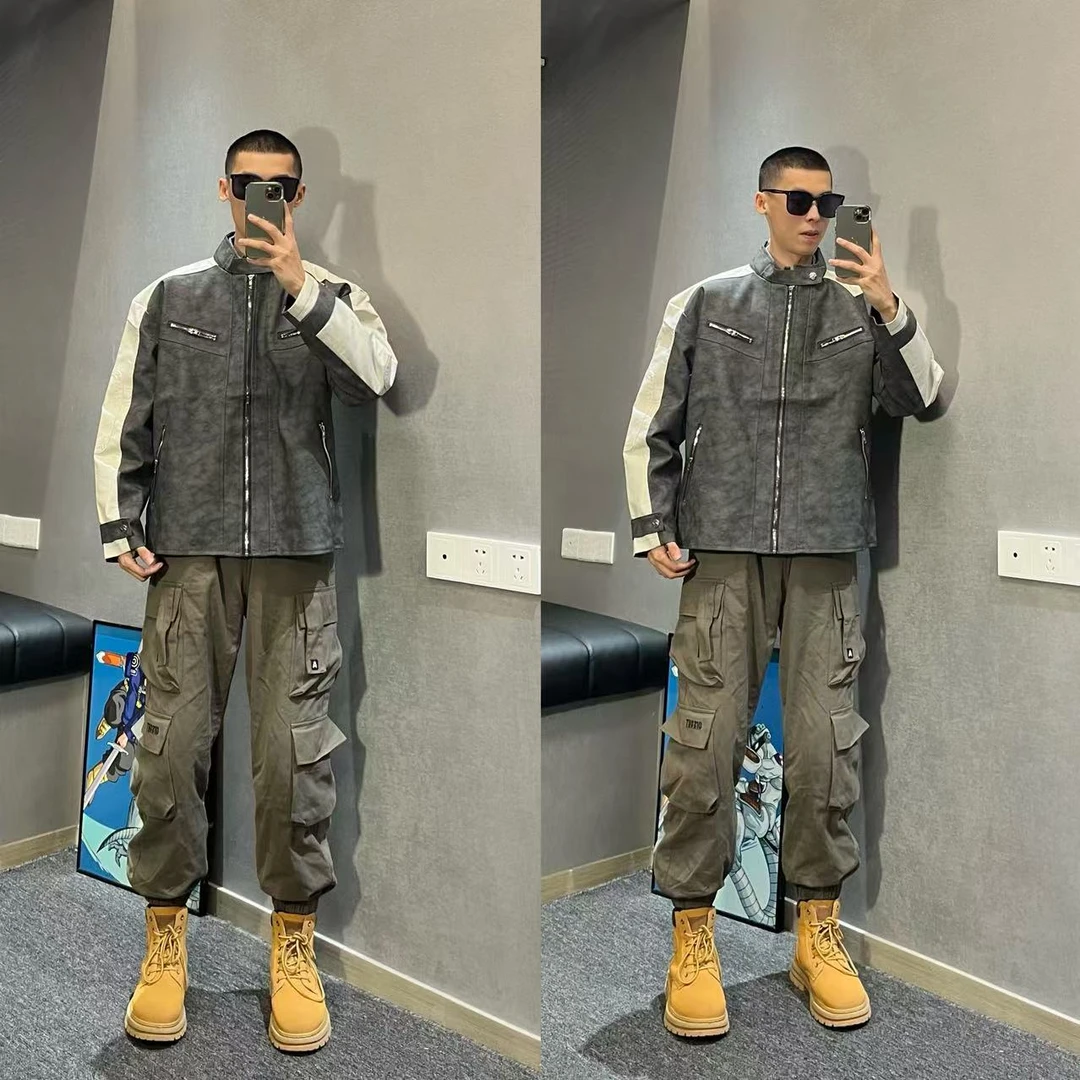 重头来过2025春秋新款美式复古机车潮牌棒球服飞行皮衣夹克外套男