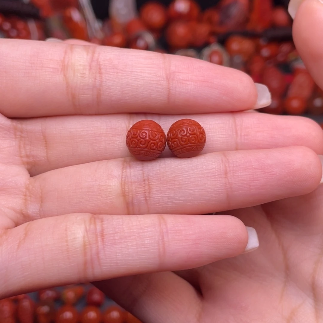 南红玛瑙未镶嵌配饰瓦西 精工回纹圆珠对珠款 9.4mm